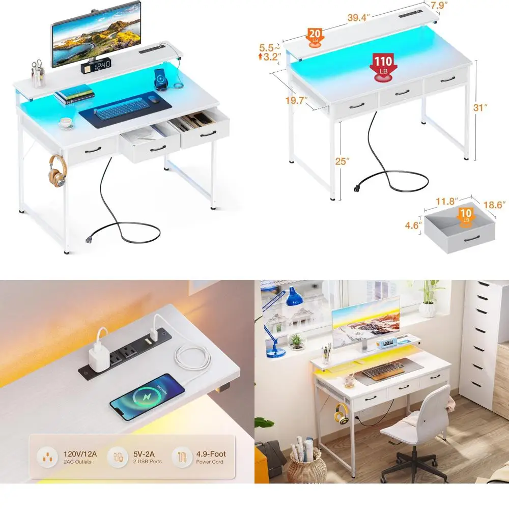 LED-lit Adjustable Monitor Stand Desk with 3 Drawers and USB Outlets for Home Office
LED-lit Adjustable Monitor Stand Desk with 3 Drawers and USB Outlets for Home Office