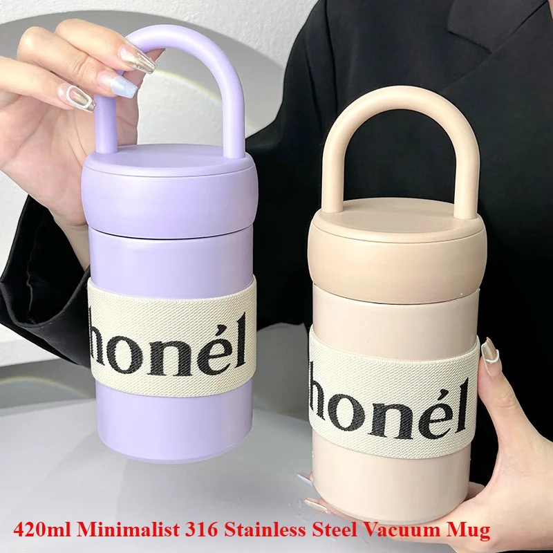 420ml Minimalist 316 Stainless Steel Vacuum Mug, Portable Insulated Cup with Letter Band & Carry Handle
420ml Minimalist 316 Stainless Steel Vacuum Mug, Portable Insulated Cup with Letter Band & Carry Handle