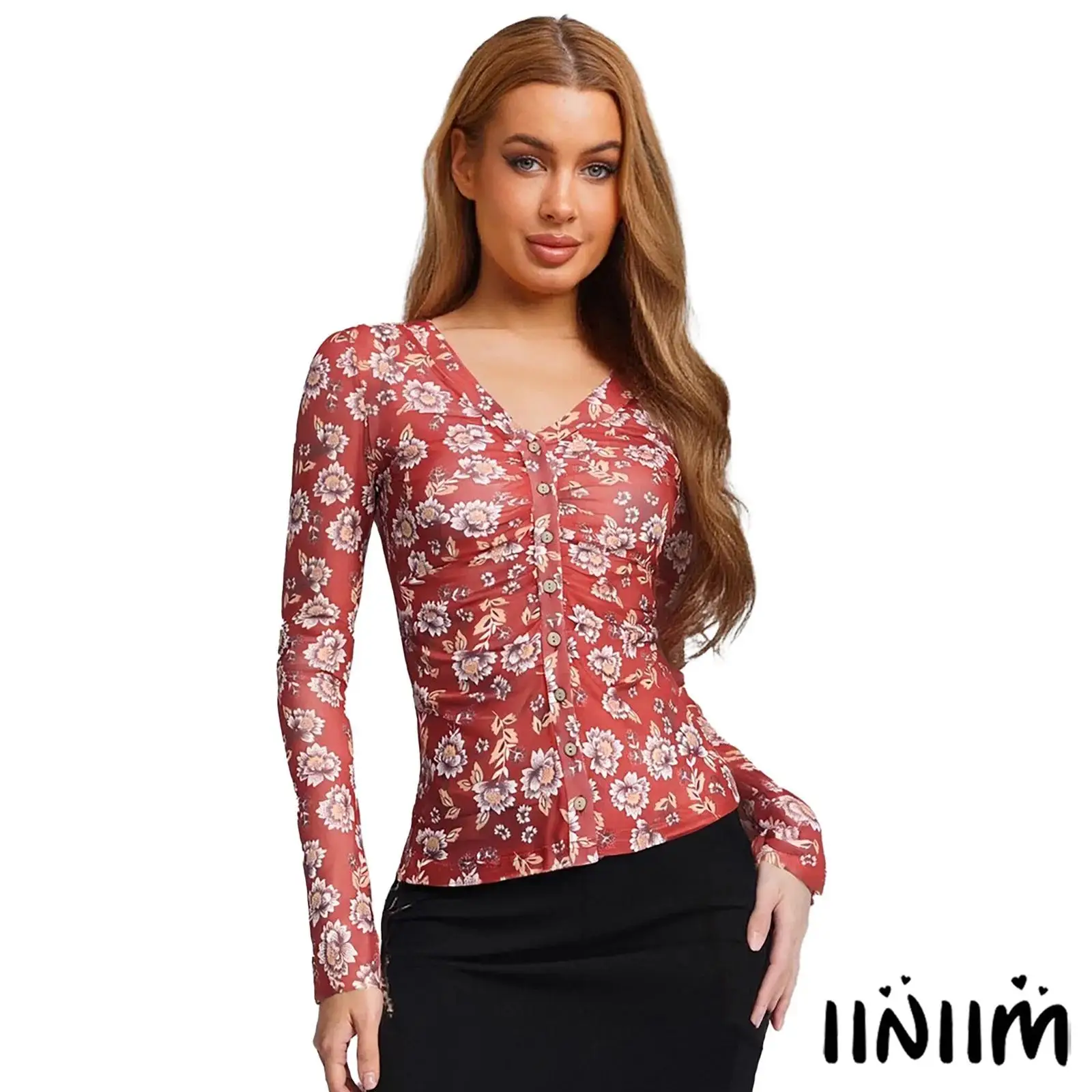 Womens Fashion Sheer Mesh Ruched Blouses Floral Print Slightly Flared Long Sleeve Front Button-up Boho Shirt Cover-up Slim Top
Womens Fashion Sheer Mesh Ruched Blouses Floral Print Slightly Flared Long Sleeve Front Button-up Boho Shirt Cover-up Slim Top