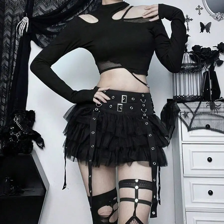 Womens Gothic Tiered Mesh Skirt High Waisted Buckle Straps Y2K Streetwear Summer
Womens Gothic Tiered Mesh Skirt High Waisted Buckle Straps Y2K Streetwear Summer