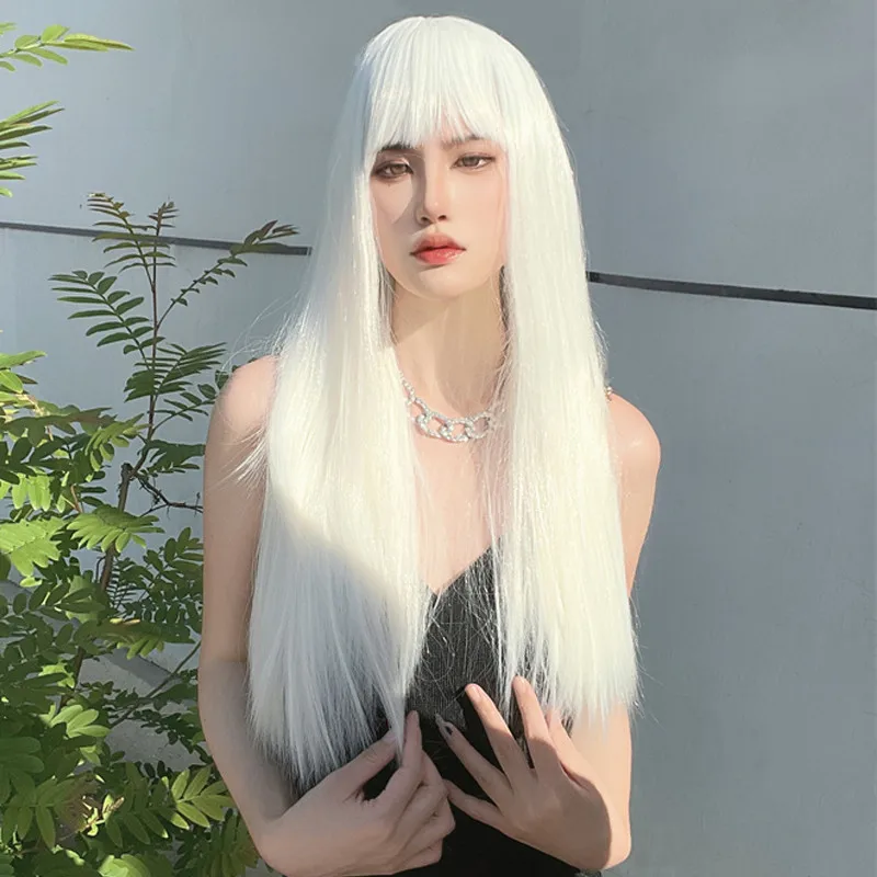 Women's long straight hair wig with white bangs, long synthetic headpiece, suitable for daily wear and parties
Women's long straight hair wig with white bangs, long synthetic headpiece, suitable for daily wear and parties