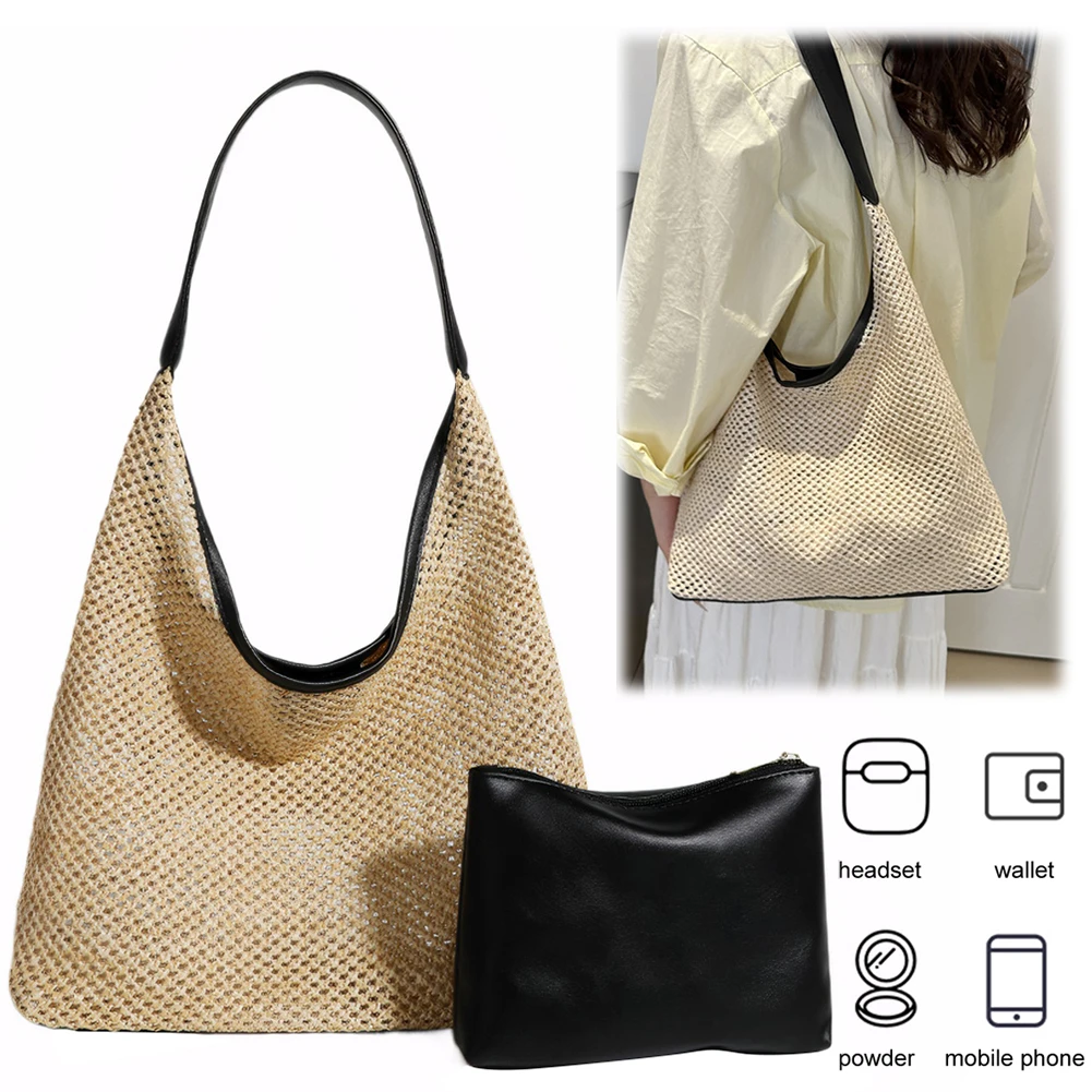 Straw Tote Bag for Women Magnetic Closure Woven Shoulder Bag Large Capacity Handbag with PU Purse for Vacation Travel
Straw Tote Bag for Women Magnetic Closure Woven Shoulder Bag Large Capacity Handbag with PU Purse for Vacation Travel