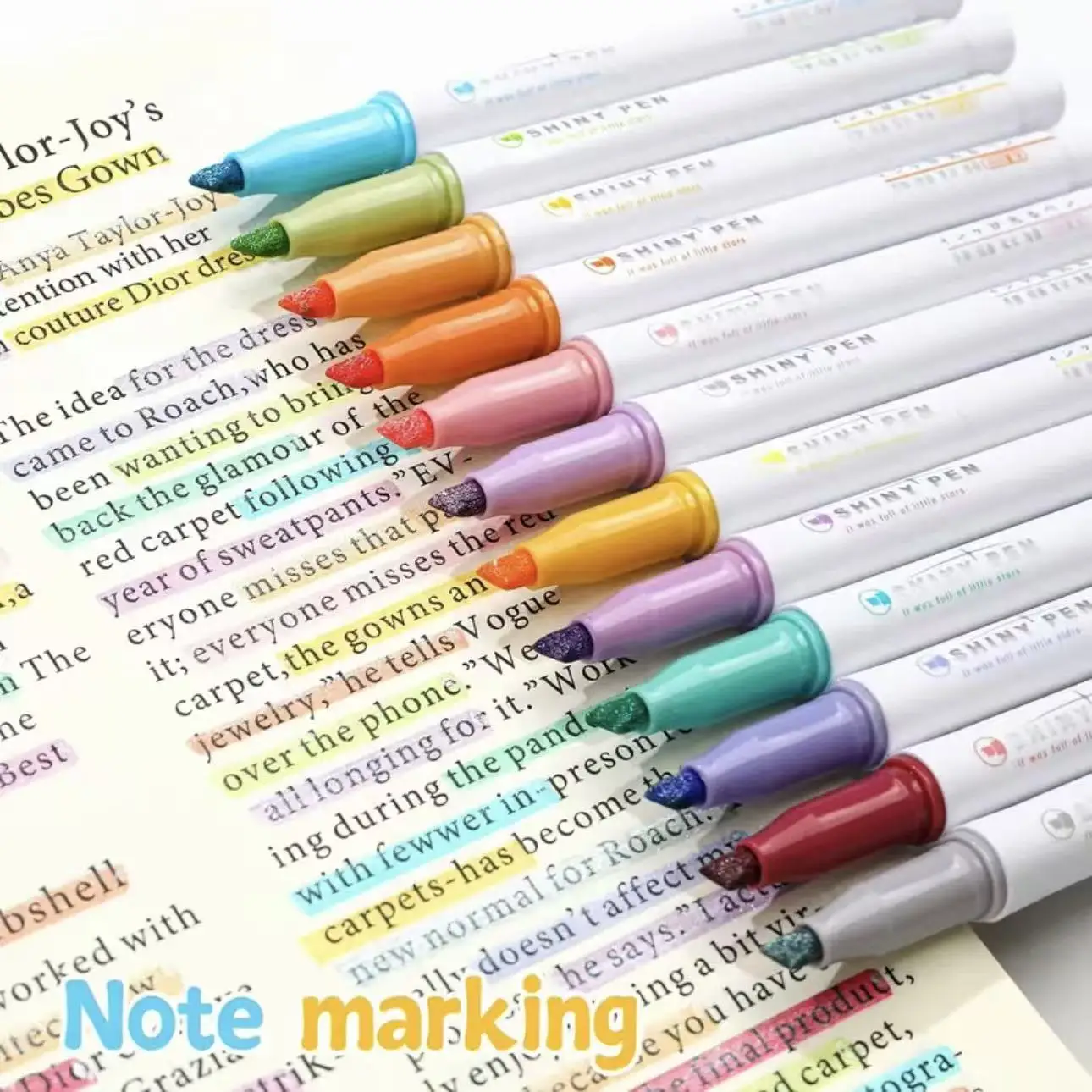 12 Pack Colorful Glitter Highlighters, Fast Drying Smudge Resistant Marker Pens,Ideal for Journaling, Note Taking, Drawing
12 Pack Colorful Glitter Highlighters, Fast Drying Smudge Resistant Marker Pens,Ideal for Journaling, Note Taking, Drawing