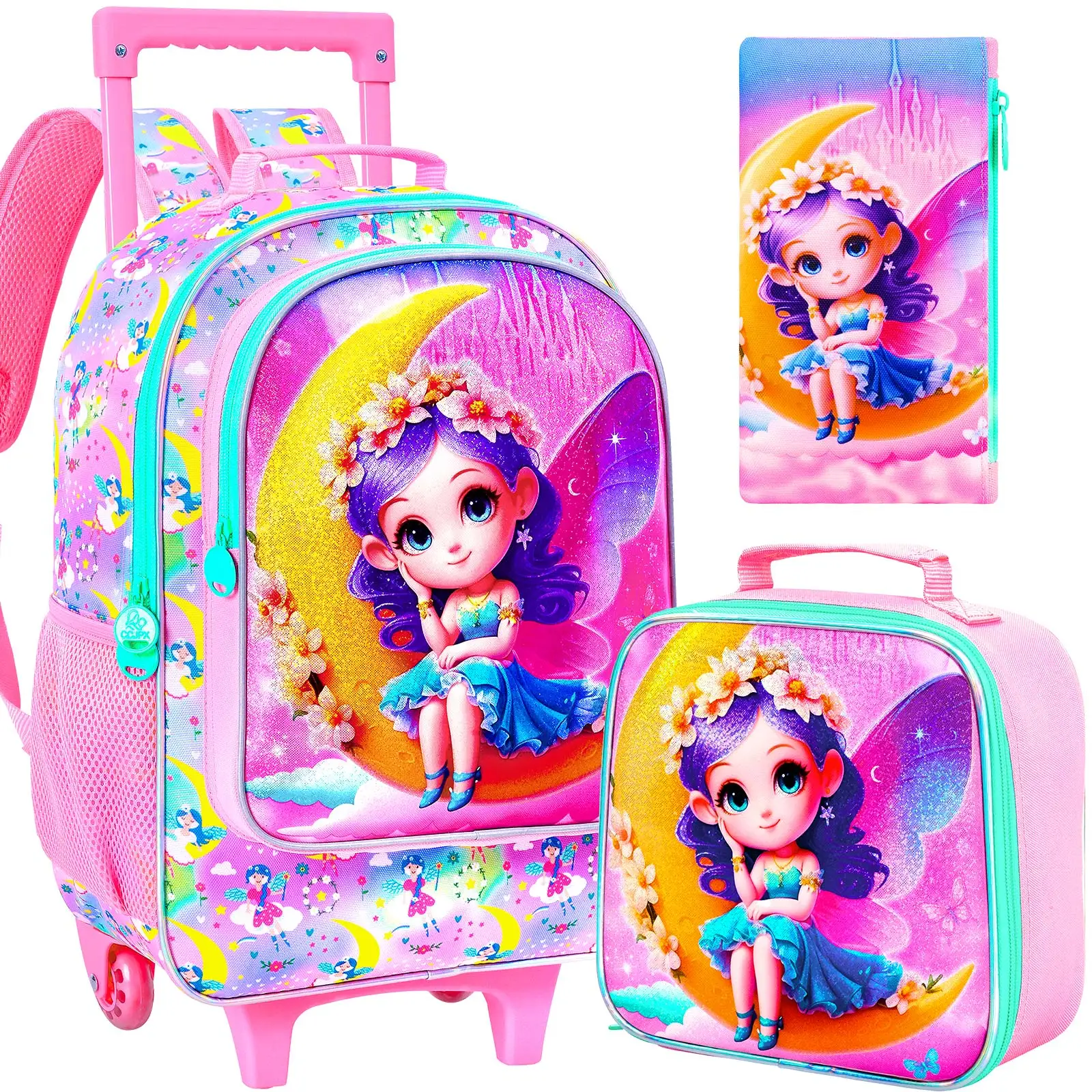 Girls Rolling Backpack, Cute Moon Fairy Roller Wheels Kids Bookbag - Wheeled Elementary School Bag - 3PCS Moon Fairy
Girls Rolling Backpack, Cute Moon Fairy Roller Wheels Kids Bookbag - Wheeled Elementary School Bag - 3PCS Moon Fairy