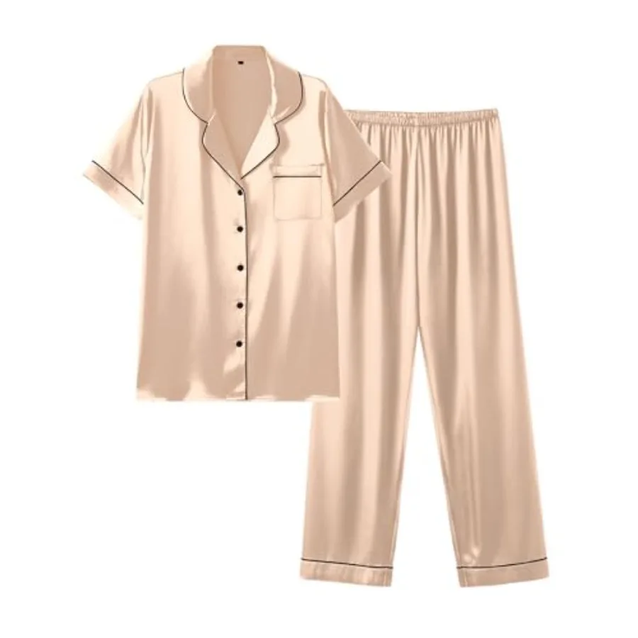 Ekouaer Satin Pajamas Set Women Short Sleeve Sleepwear Soft Button Down Loungewear Pjs Set
Ekouaer Satin Pajamas Set Women Short Sleeve Sleepwear Soft Button Down Loungewear Pjs Set