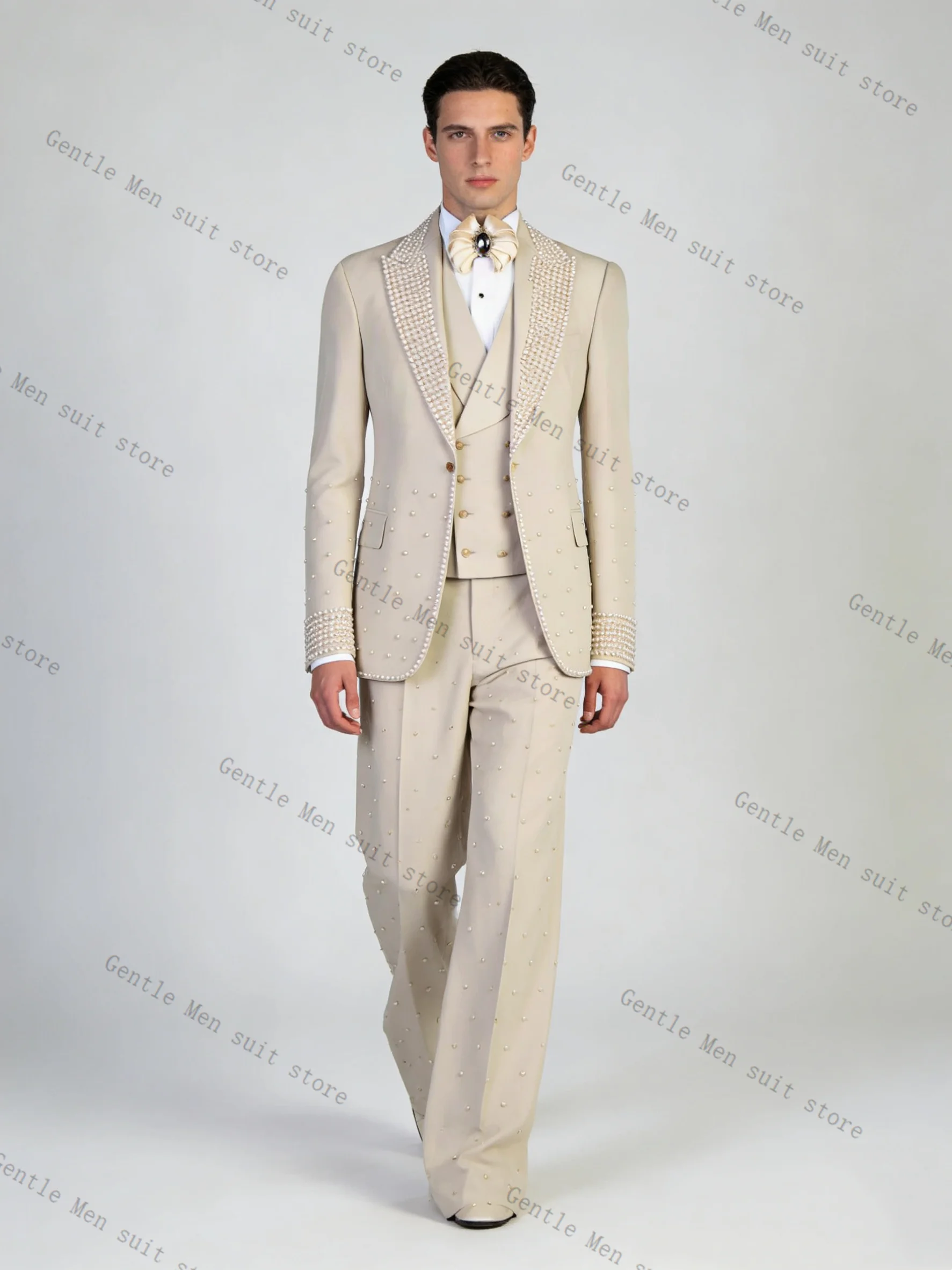 Crystals Beige Men Suit Set 3 Pcs Blazer+Vest+Pants Trousers Groom Wedding Tuxedo Formal Office Business Jacket Coat Customized
Crystals Beige Men Suit Set 3 Pcs Blazer+Vest+Pants Trousers Groom Wedding Tuxedo Formal Office Business Jacket Coat Customized