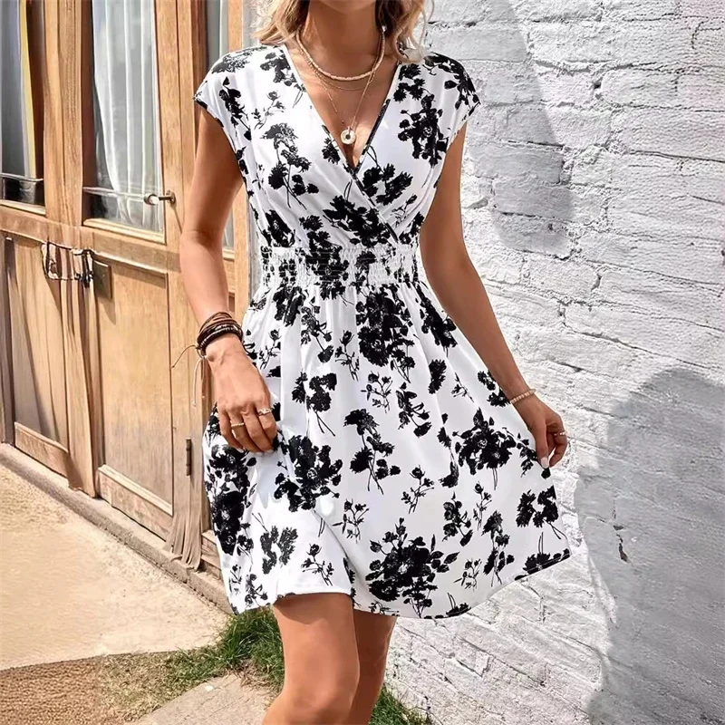 Floral Printed Midi Dresses For Women Casual Loose V-Neck Short Sleeeve Short Skirts Fashion Sexy Style High Waist Dresses
Floral Printed Midi Dresses For Women Casual Loose V-Neck Short Sleeeve Short Skirts Fashion Sexy Style High Waist Dresses