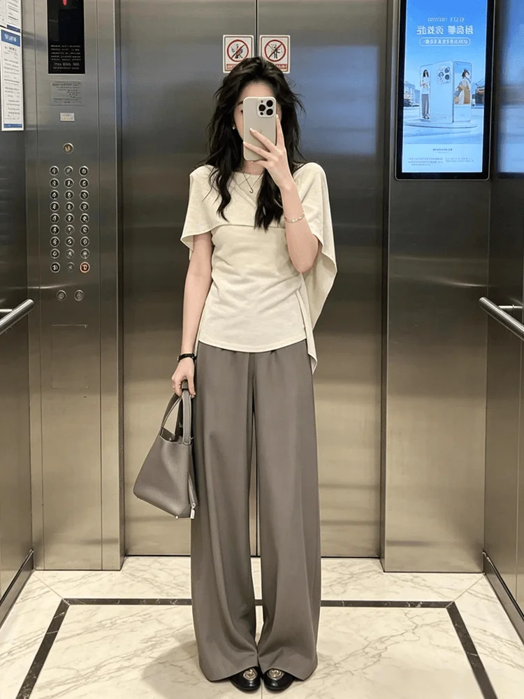 Summer Fashion Set Women's Gentle Design Short Sleeve T-Shirt And Wide Leg Pants Draping Two-Piece Suit Casual Style Breathable
Summer Fashion Set Women's Gentle Design Short Sleeve T-Shirt And Wide Leg Pants Draping Two-Piece Suit Casual Style Breathable