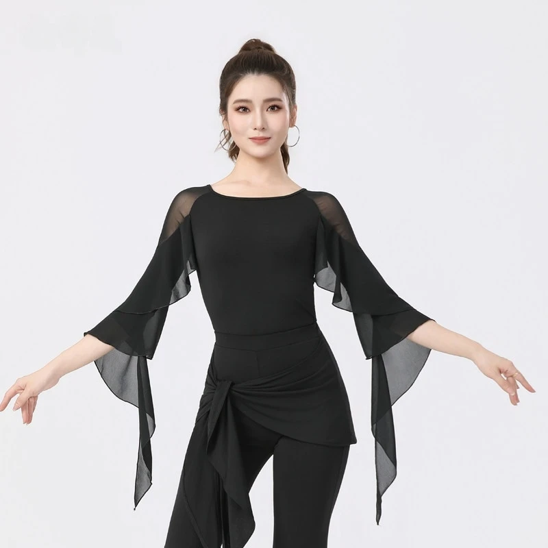 Women's Tops Latin Dance Competition Performance Clothes Round Neck Lotus Leaf Sleeves Waltz Dance Clothes
Women's Tops Latin Dance Competition Performance Clothes Round Neck Lotus Leaf Sleeves Waltz Dance Clothes
