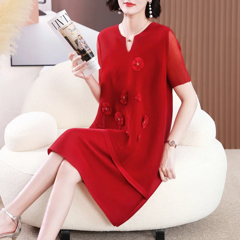 Red Dress For Women 45-75kg Summer New Stretch Loose Miyake Pleated Fashion V Neck Short Sleeve Clothing Knee Length
Red Dress For Women 45-75kg Summer New Stretch Loose Miyake Pleated Fashion V Neck Short Sleeve Clothing Knee Length