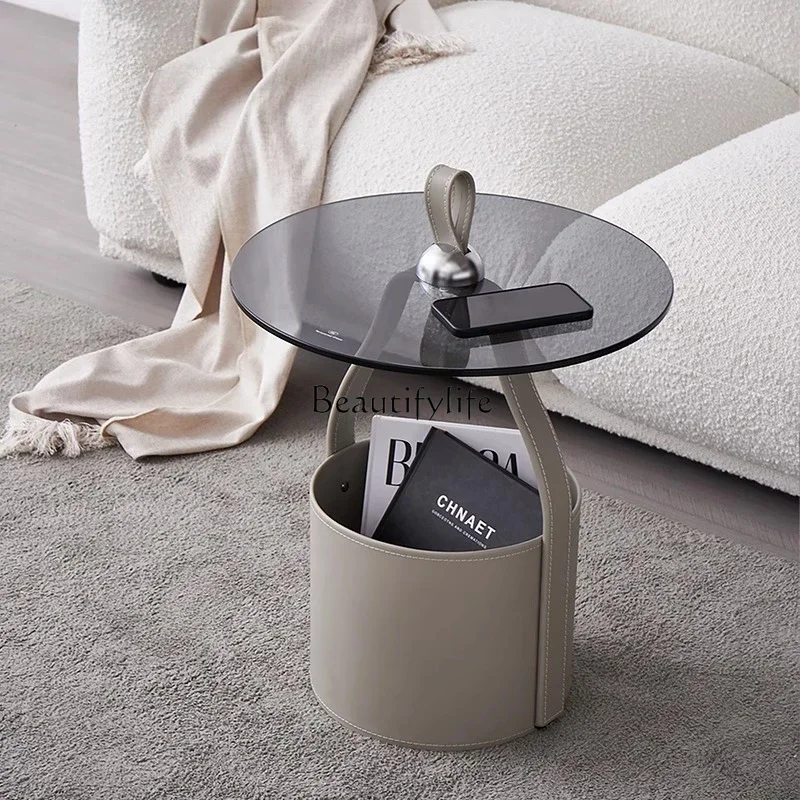 12Italian minimalist saddle leather sofa side table/living room high-end tempered glass small coffee table
12Italian minimalist saddle leather sofa side table/living room high-end tempered glass small coffee table