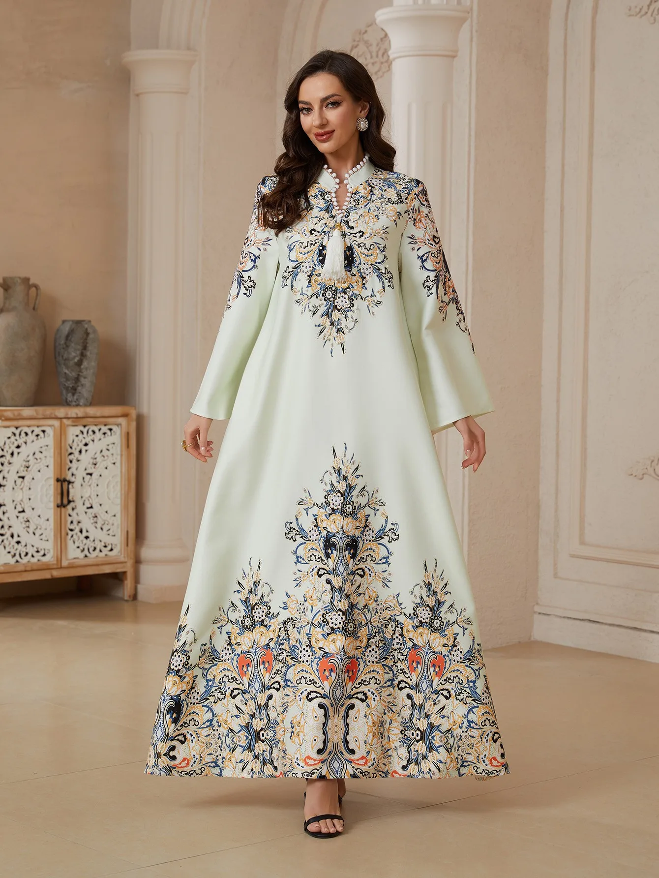 Temperament printed plus size new elegant and fashionable fringe design printed soup diamond large swing A-line dress
Temperament printed plus size new elegant and fashionable fringe design printed soup diamond large swing A-line dress