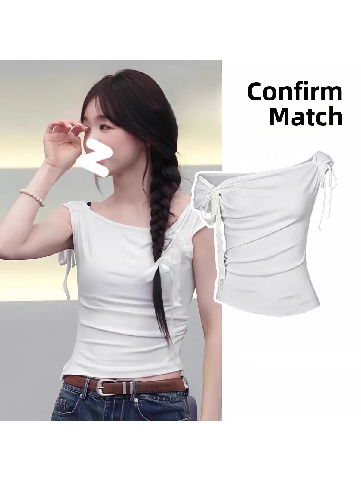 White Drawstring Short Shoulder T-shirt Women's Summer Design Slimming Bunching Casual Style Universal Fit Short Sleeve
White Drawstring Short Shoulder T-shirt Women's Summer Design Slimming Bunching Casual Style Universal Fit Short Sleeve