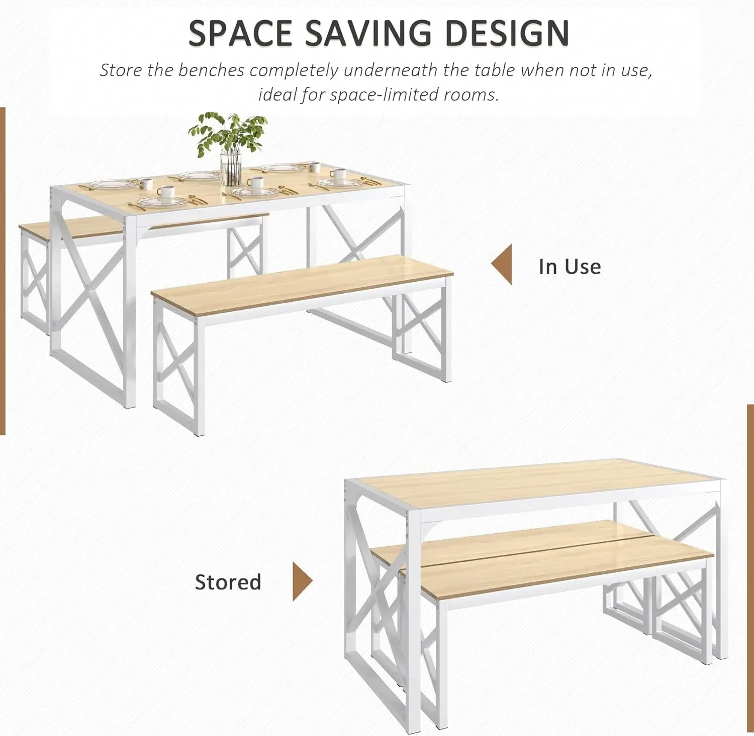 55" Kitchen Dining Table Set for 4-6, Wood Dinette 2 Benches with Metal Frame for Dinner Breakfast Nook and Small Space, Oak
55" Kitchen Dining Table Set for 4-6, Wood Dinette 2 Benches with Metal Frame for Dinner Breakfast Nook and Small Space, Oak