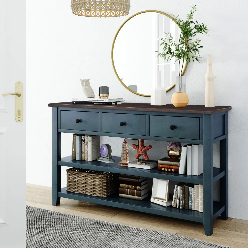 Retro Design Console Table with Two Open Shelves, Pine Solid Wood Frame and Legs for Living Room (Navy), Console Tables
Retro Design Console Table with Two Open Shelves, Pine Solid Wood Frame and Legs for Living Room (Navy), Console Tables