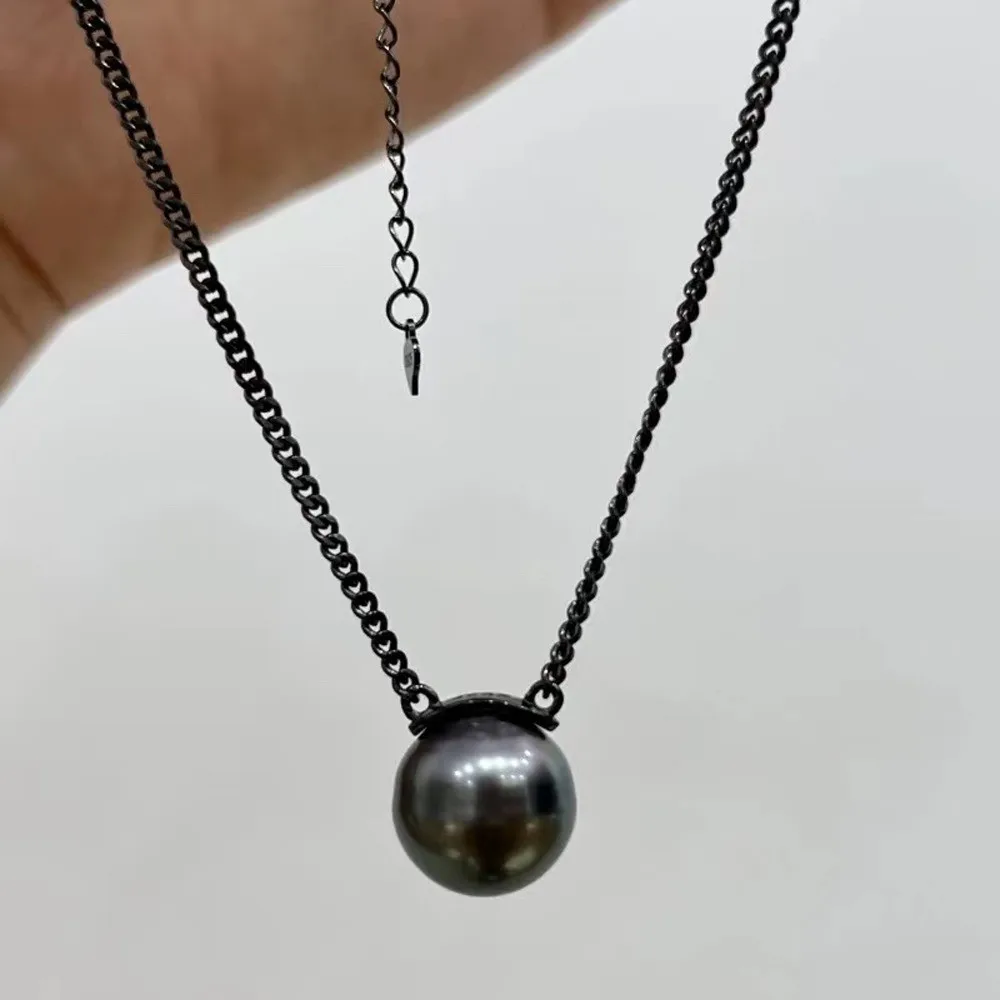 DIY Pearl Accessories S925 Pure Silver Set Chain Empty Support Fashion Black Pendant with Silver Chain Matching 11-13mm Circle 
DIY Pearl Accessories S925 Pure Silver Set Chain Empty Support Fashion Black Pendant with Silver Chain Matching 11-13mm Circle