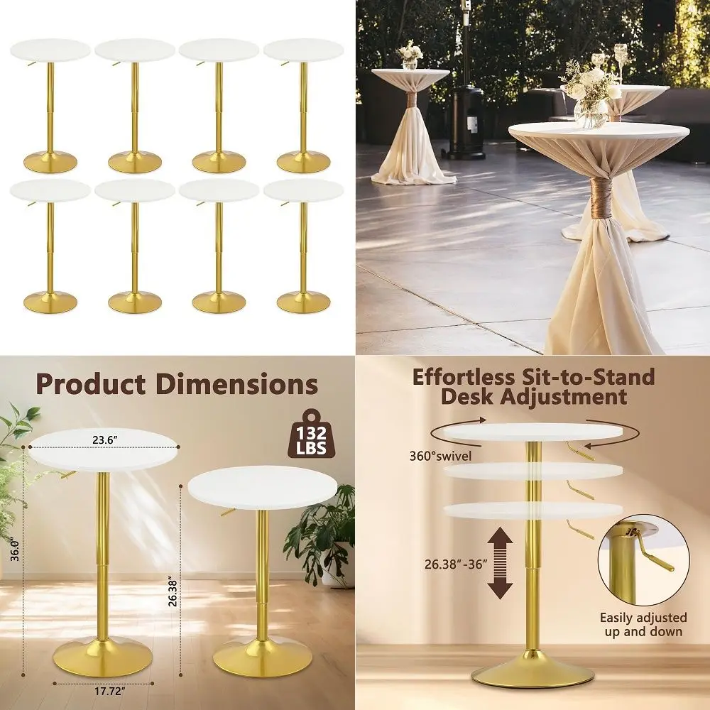 Round Bar Pub Tables Set of 8, 2636 Height Adjustable Bistro Table with Gold Base, 360 Swivel High Top Cocktail Table for Home
Round Bar Pub Tables Set of 8, 2636 Height Adjustable Bistro Table with Gold Base, 360 Swivel High Top Cocktail Table for Home