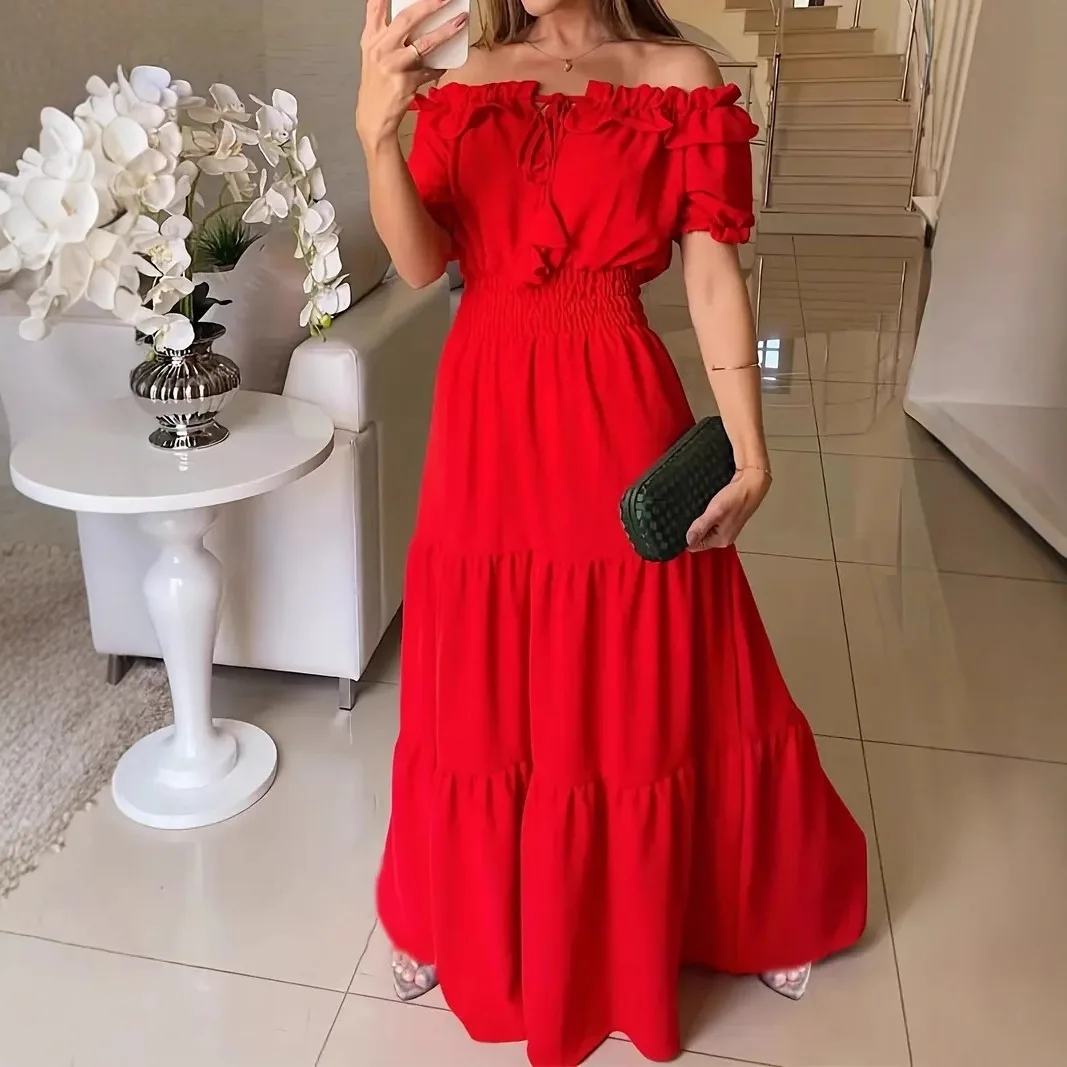 Fashion Solid Color Lace Tied Ruffle Long Dress Women 2025 Summer Elegant One-length Puff Sleeve Dress For Women
Fashion Solid Color Lace Tied Ruffle Long Dress Women 2025 Summer Elegant One-length Puff Sleeve Dress For Women