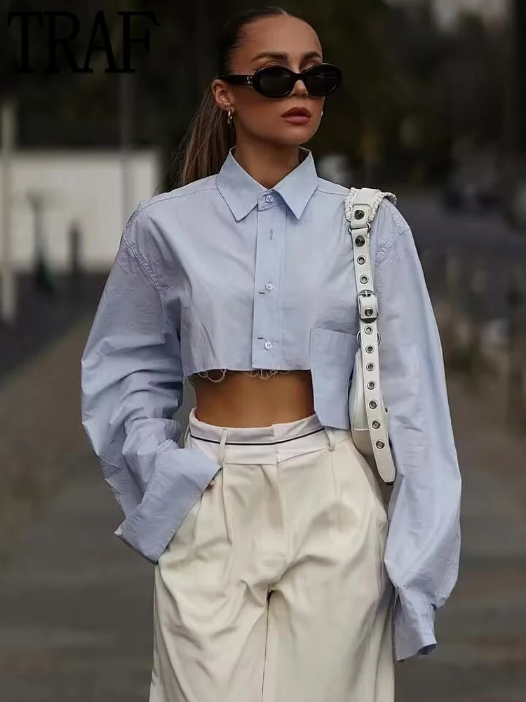 TRAF Blue Crop Top Women Button Up Shirts for Women Long Sleeve Collared Shirt Women Pockets Top Female Blouses Women Casual
TRAF Blue Crop Top Women Button Up Shirts for Women Long Sleeve Collared Shirt Women Pockets Top Female Blouses Women Casual