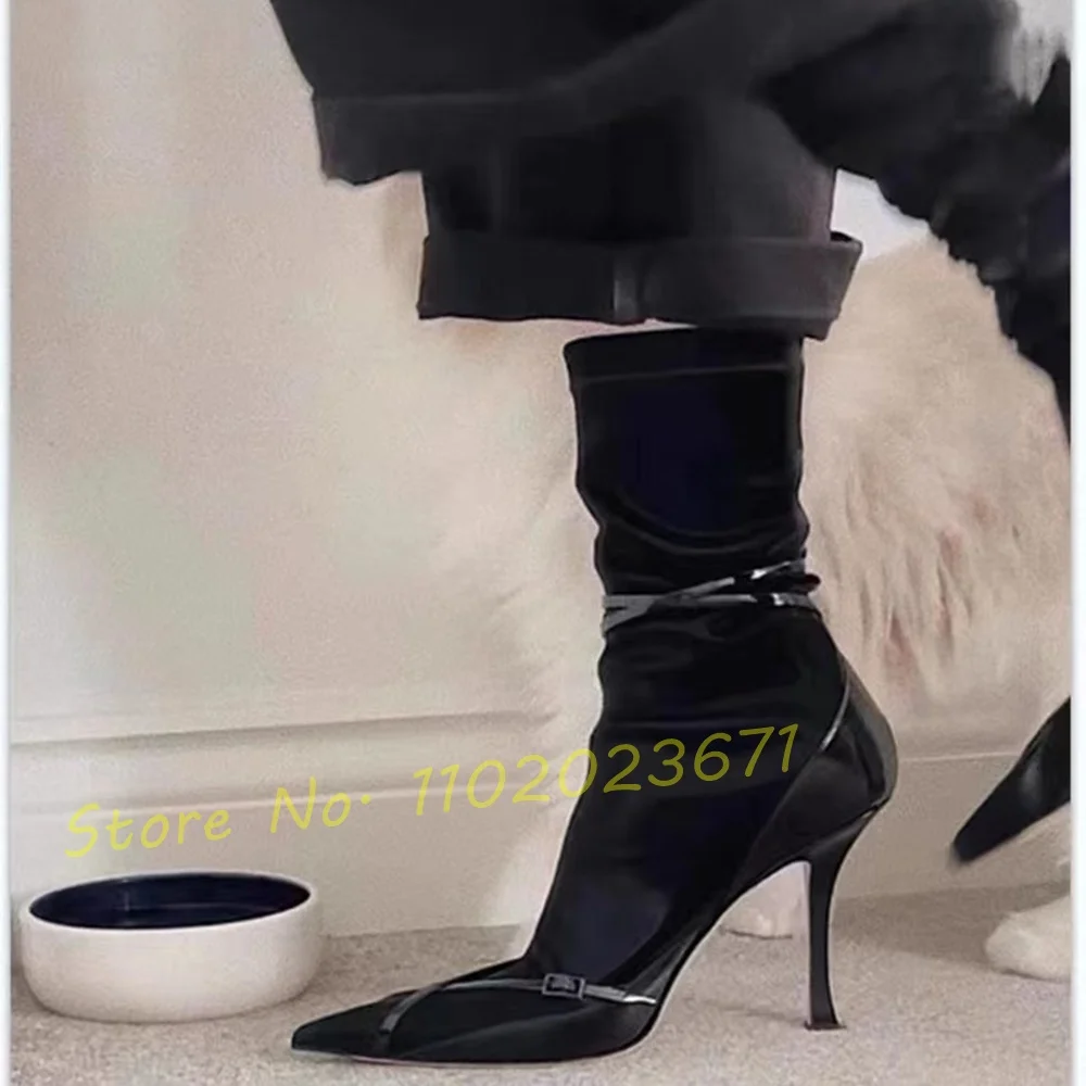 Pointy Cross Strap Sock Ankle Boots For Women Leather Splicing Buckle Strap Fashion High Heels Designer For Female Autumn Shoes
Pointy Cross Strap Sock Ankle Boots For Women Leather Splicing Buckle Strap Fashion High Heels Designer For Female Autumn Shoes