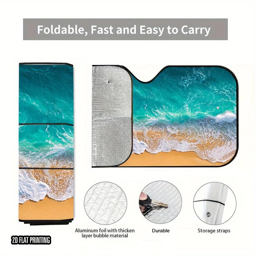 1pc White 2D Flat Beach Waves Converge Design Car Sunshade - Foldable UV Protection Sunshade With 4 Suction Cups, Space-Saving S
1pc White 2D Flat Beach Waves Converge Design Car Sunshade - Foldable UV Protection Sunshade With 4 Suction Cups, Space-Saving S