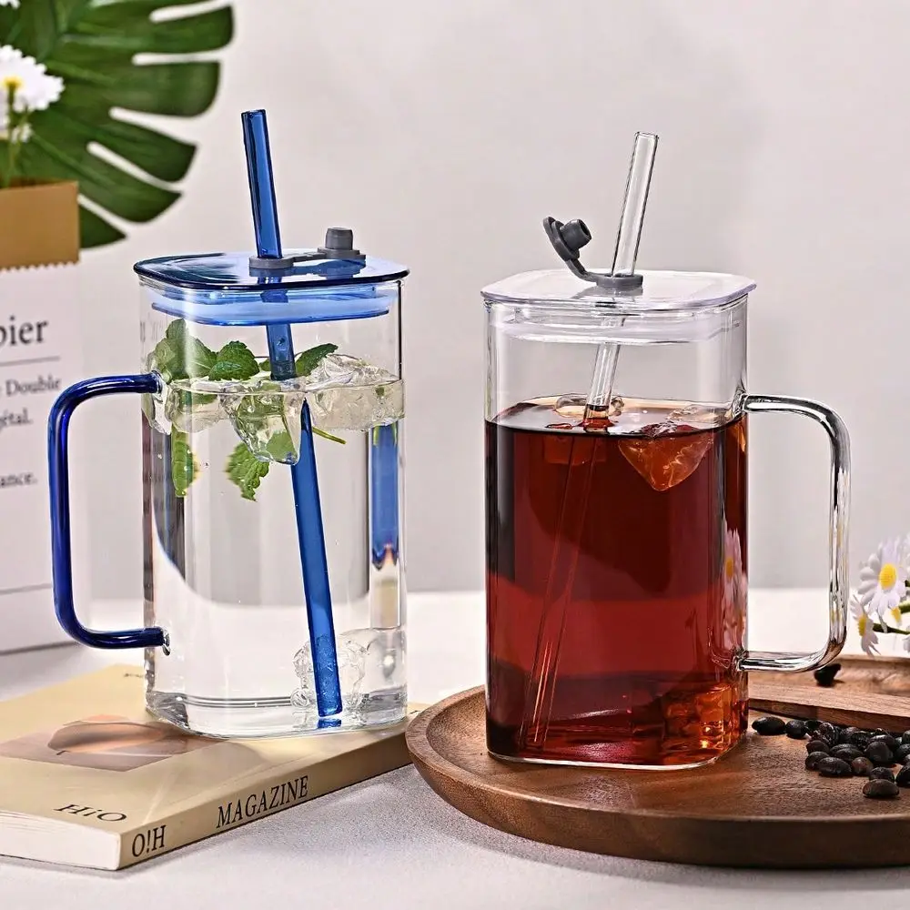 Square Glass Tumbler With Lid And Straw, High Borosilicate Glass Water Cup With Handle, Reusable Iced Coffee Cup For Hot Cold D
Square Glass Tumbler With Lid And Straw, High Borosilicate Glass Water Cup With Handle, Reusable Iced Coffee Cup For Hot Cold D