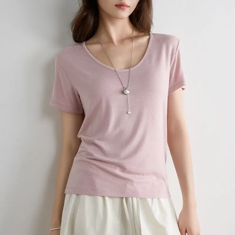 Women Fiber T Shirt Crew Neck Short Sleeve Summer Fitted Simple Basic Top
Women Fiber T Shirt Crew Neck Short Sleeve Summer Fitted Simple Basic Top