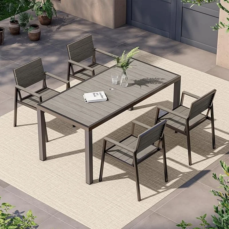5-Piece Gray Outdoor Dining Set 4, Aluminum Table/ Hole & HDPS Chairs, Fade-Resistant All-Weather Patio Furniture
5-Piece Gray Outdoor Dining Set 4, Aluminum Table/ Hole & HDPS Chairs, Fade-Resistant All-Weather Patio Furniture