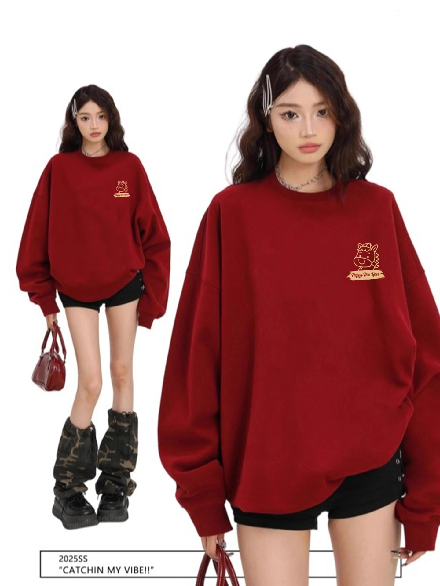 Red Wine Color Fleece Lined Thickened Hoodie New Year Fashionable Clothing for Women Lucky Year Top Korean Style round Neck L...
Red Wine Color Fleece Lined Thickened Hoodie New Year Fashionable Clothing for Women Lucky Year Top Korean Style round Neck L...