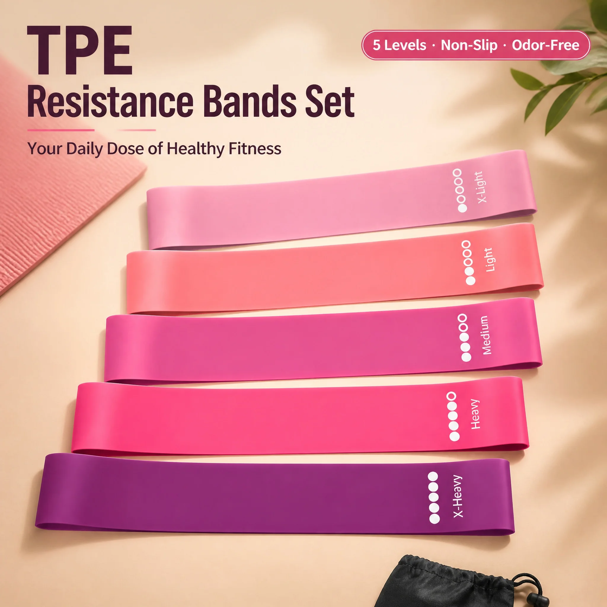 TPE Resistance Bands Set 5 Levels Non-Slip Exercise Booty Bands for Hip Legs Glutes Workout Yoga Fitness
TPE Resistance Bands Set 5 Levels Non-Slip Exercise Booty Bands for Hip Legs Glutes Workout Yoga Fitness