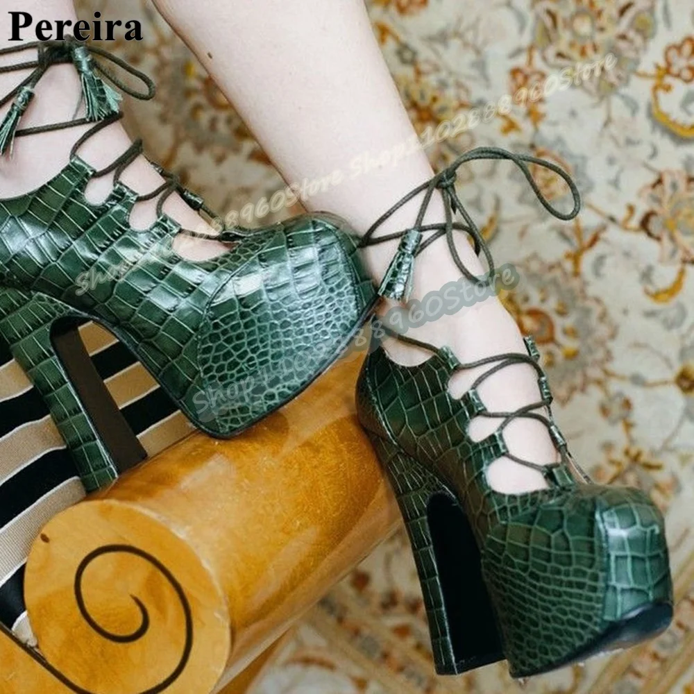 Trendy Green Crocodile Skin Platform Pumps Thick Heel Shoes For Women Cross Tied Round Toe Fashion Party 2026 Zapatos Para Mujer
Trendy Green Crocodile Skin Platform Pumps Thick Heel Shoes For Women Cross Tied Round Toe Fashion Party 2026 Zapatos Para Mujer