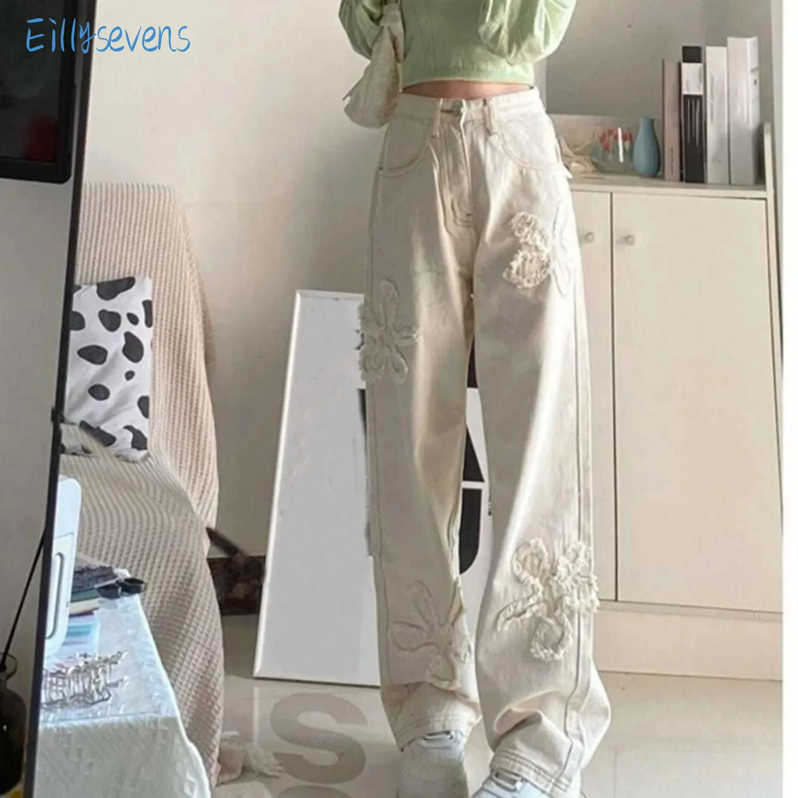 Women'S New Denim Trousers Fashion Trend Solid High Waist Jeans With Raw Edge Flowers Causal Straight Loose Versatile Jeans
Women'S New Denim Trousers Fashion Trend Solid High Waist Jeans With Raw Edge Flowers Causal Straight Loose Versatile Jeans