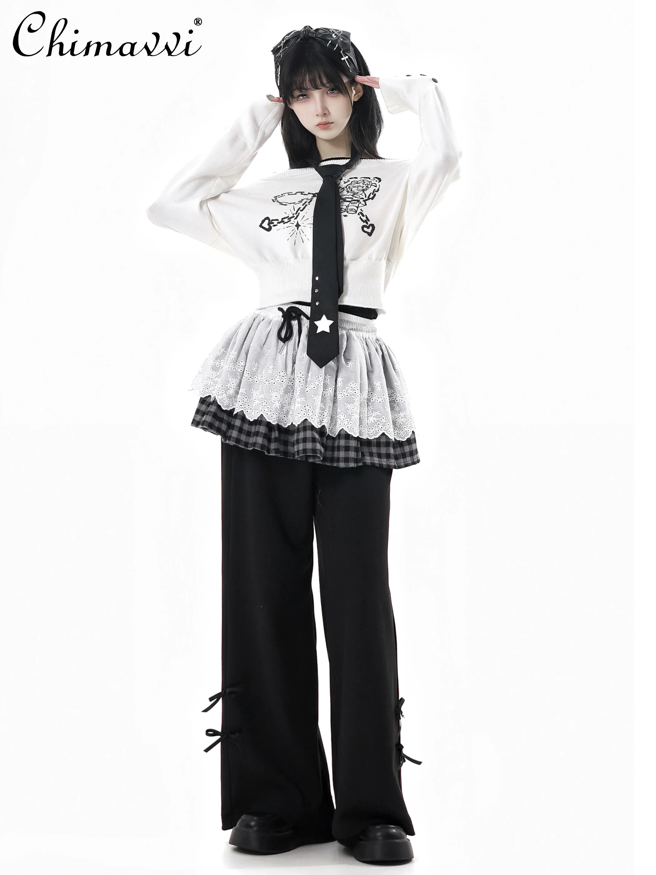 Japanese Harajuku Style Cool Girl Retro Embroidered Jacket Off-Shoulder Soft Sweater Straight-Leg Pants Sets Autumn Winter New
Japanese Harajuku Style Cool Girl Retro Embroidered Jacket Off-Shoulder Soft Sweater Straight-Leg Pants Sets Autumn Winter New