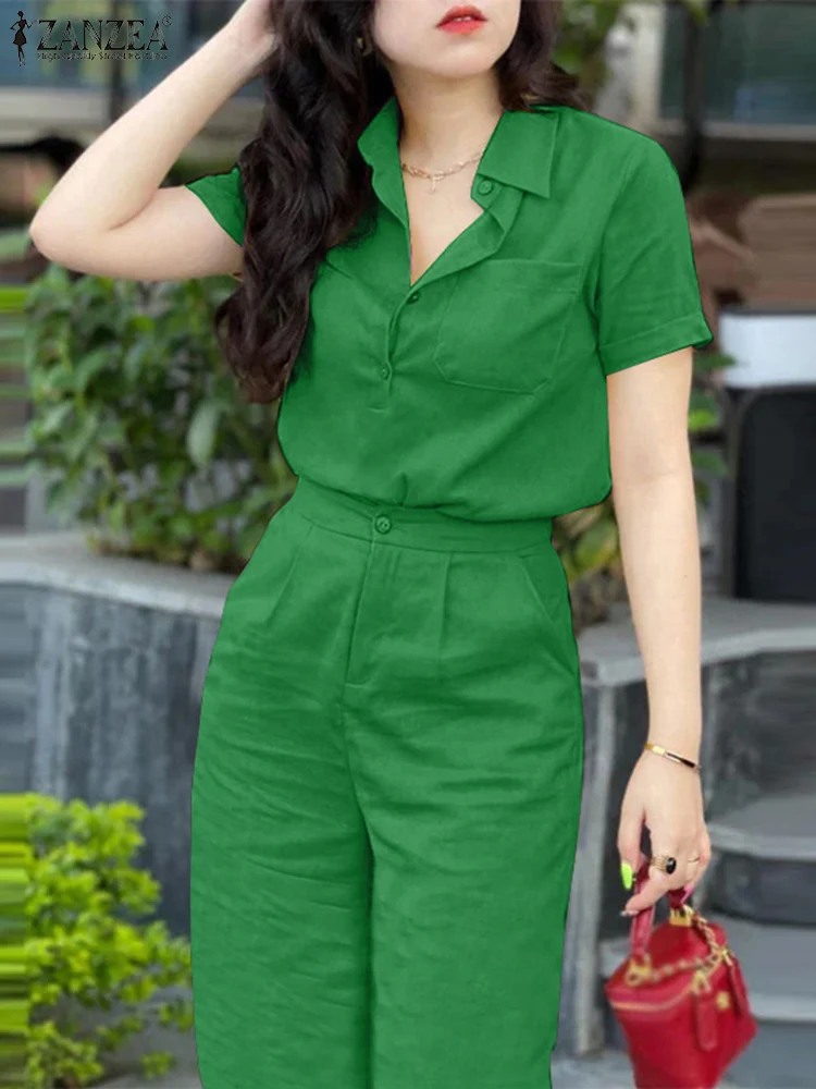 2PCS Summer ELegant Lapel Neck Short Sleeve Tops Trousers Suits Women Work Pants Sets Outifits ZANZEA Fashion Tracksuit
2PCS Summer ELegant Lapel Neck Short Sleeve Tops Trousers Suits Women Work Pants Sets Outifits ZANZEA Fashion Tracksuit