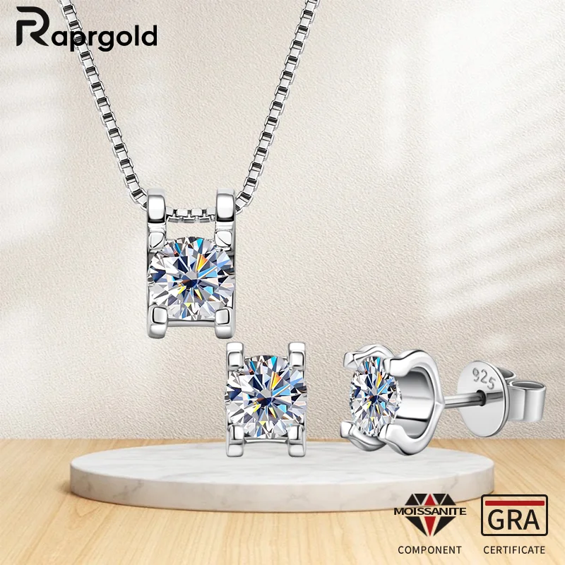RAPRGOLD GRA муассанитовое ожерелье, комплект серег для женщин, серьги-гвоздики из стерлингового серебра S925, круглые ожерелья с подвесками, ювелирные изделия, подарки
RAPRGOLD GRA муассанитовое ожерелье, комплект серег для женщин, серьги-гвоздики из стерлингового серебра S925, круглые ожерелья с подвесками, ювелирные изделия, подарки