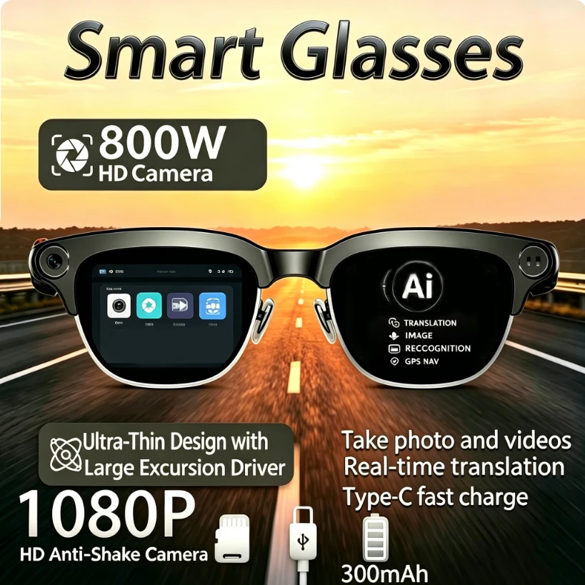 New AI 800W HD Camera Smart Glasses Video Recording Real-time Translation AI Voice Assistant Recording Dual Speakers Sunglasses
New AI 800W HD Camera Smart Glasses Video Recording Real-time Translation AI Voice Assistant Recording Dual Speakers Sunglasses