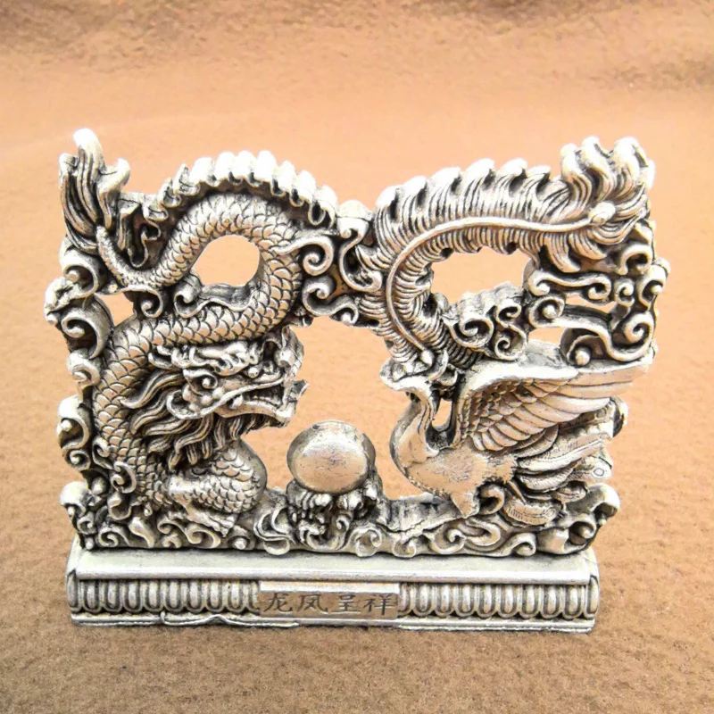 Crafts Bronze Silver-Plated Auspicious Wealth Dragon and Phoenix Playing with Pearls Creative Desktop Ornamen
Crafts Bronze Silver-Plated Auspicious Wealth Dragon and Phoenix Playing with Pearls Creative Desktop Ornamen