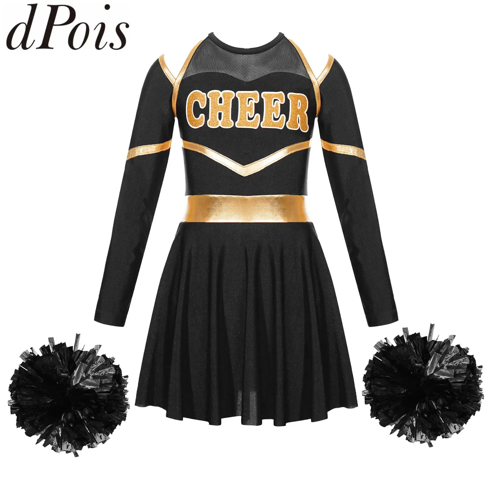 Детское танцевальное платье черлидинга для девочек, трико с открытыми плечами и длинными рукавами с буквенным принтом и 1 пара кисточек, ручные цветы
Детское танцевальное платье черлидинга для девочек, трико с открытыми плечами и длинными рукавами с буквенным принтом и 1 пара кисточек, ручные цветы