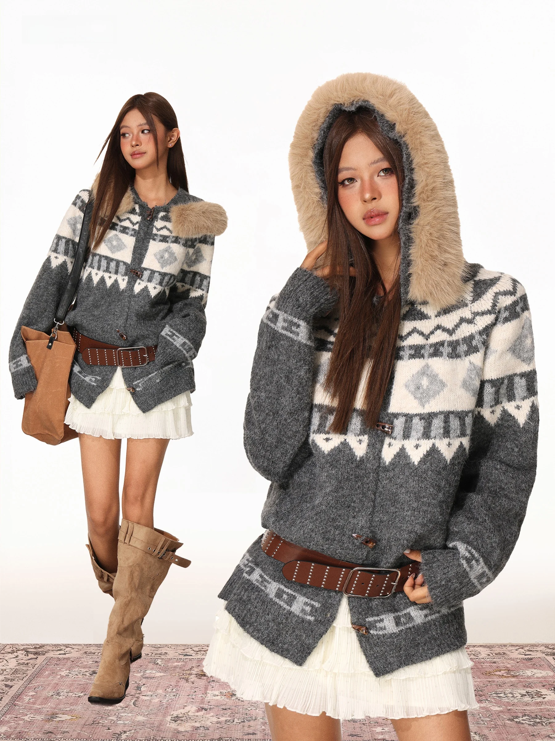 Свободный вязаный кардиган, женский осенне-зимний повседневный трикотаж с капюшоном, повседневный свитер, джет в стиле ретро, съемный меховой воротник
Свободный вязаный кардиган, женский осенне-зимний повседневный трикотаж с капюшоном, повседневный свитер, джет в стиле ретро, съемный меховой воротник