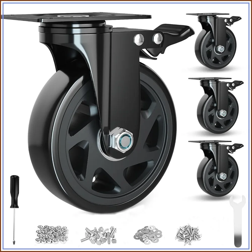 6 Inch Heavy Duty Caster Wheels with Brake, Set of 4, 3000 Lbs Capacity, Industrial Swivel Casters for Furniture, Workbench, Cart
6 Inch Heavy Duty Caster Wheels with Brake, Set of 4, 3000 Lbs Capacity, Industrial Swivel Casters for Furniture, Workbench, Cart