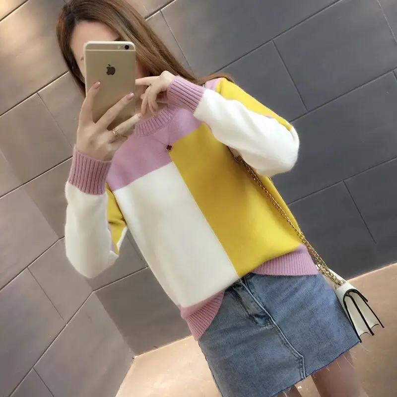 Women Color Block Pullover Sweaters Female Long Sleeve Basic Jumper Autumn Winter Fashion Casual Loose Round Neck Knitted Tops
Women Color Block Pullover Sweaters Female Long Sleeve Basic Jumper Autumn Winter Fashion Casual Loose Round Neck Knitted Tops