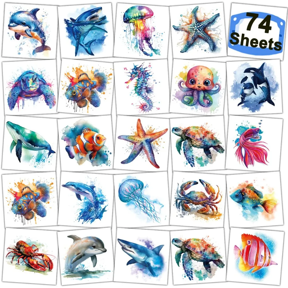 Watercolor Sea Animal Temporary Tattoo Kids Party Supplies - Standalone Sheet Sea Creature Tattoo
Watercolor Sea Animal Temporary Tattoo Kids Party Supplies - Standalone Sheet Sea Creature Tattoo