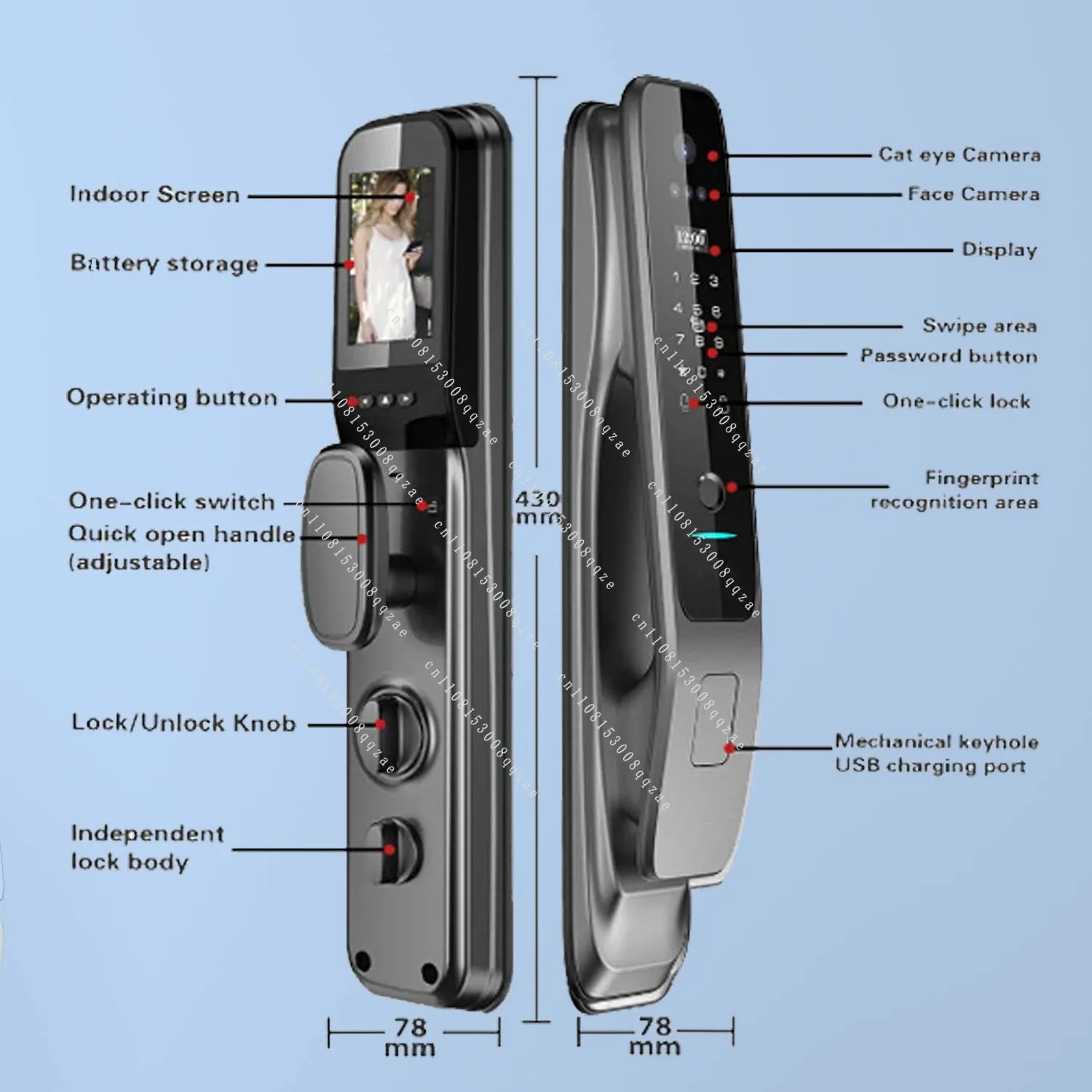 Smart door lock WiFi3D facial recognition ZigBee scene linkage video call remote door opening
Smart door lock WiFi3D facial recognition ZigBee scene linkage video call remote door opening