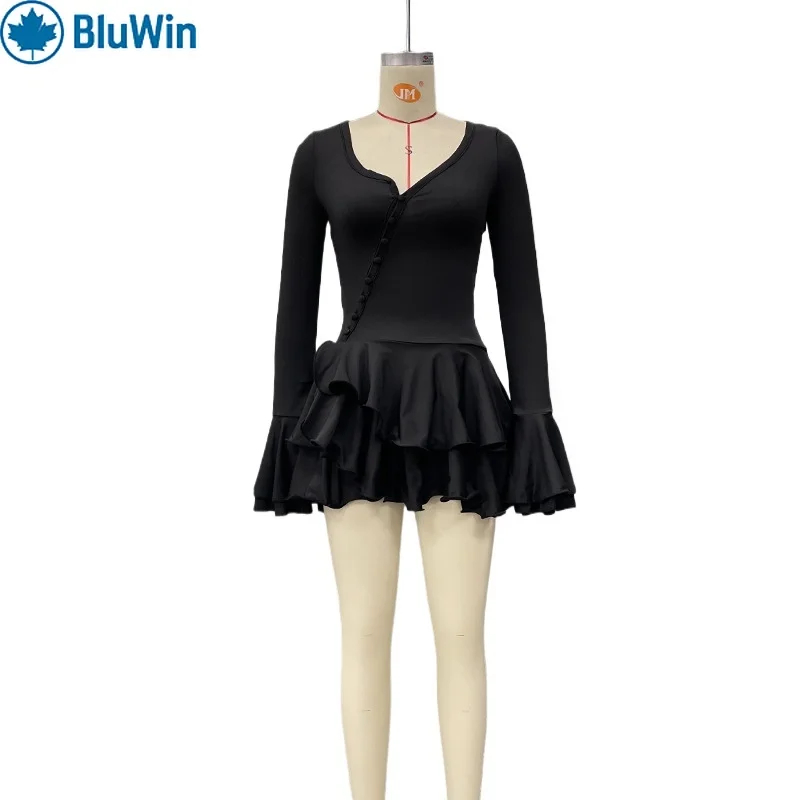 BluWin 2025 Sexy Button Front Flared Sleeve Bodycon Dress – Deep V Waisted Mini Dress for Women, Y2K Party Club Style 
BluWin 2025 Sexy Button Front Flared Sleeve Bodycon Dress – Deep V Waisted Mini Dress for Women, Y2K Party Club Style