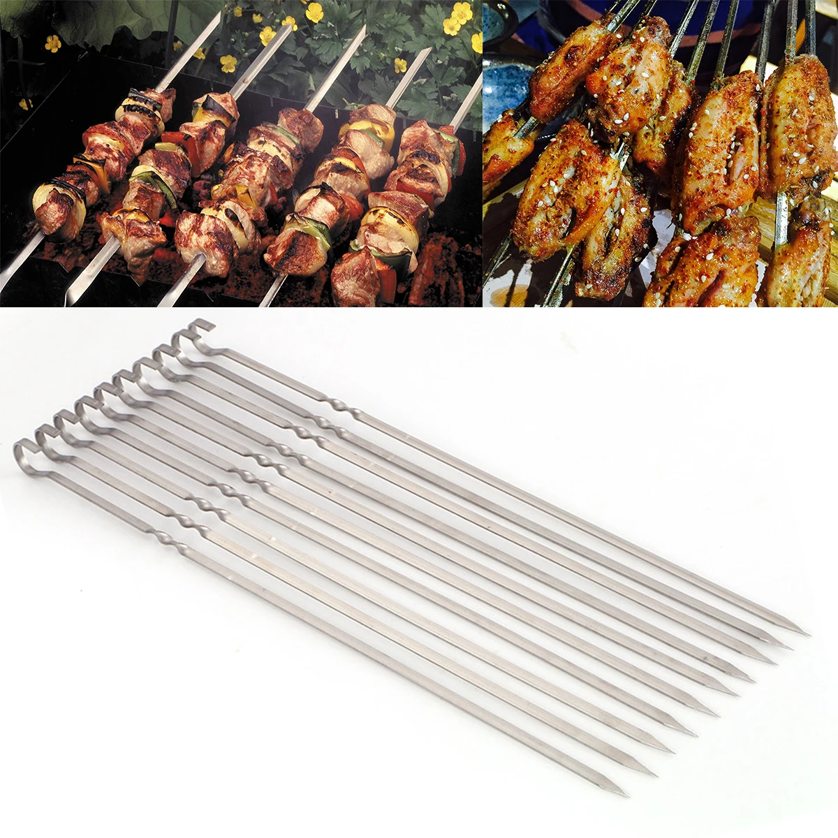 10Pcs 38cm Outdoor Stainless Steel Barbecue Skewer Sticks BBQ Forks Long Handle Kabob Skewers Flat Reusable Camping Tools
10Pcs 38cm Outdoor Stainless Steel Barbecue Skewer Sticks BBQ Forks Long Handle Kabob Skewers Flat Reusable Camping Tools