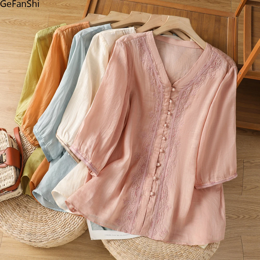 New 2025 Summer Fashion Solid Embroidery V-neck Chic Loose Casual Beach Holiday Blouse Shirts Women Vintage Office Ladies Tops
New 2025 Summer Fashion Solid Embroidery V-neck Chic Loose Casual Beach Holiday Blouse Shirts Women Vintage Office Ladies Tops