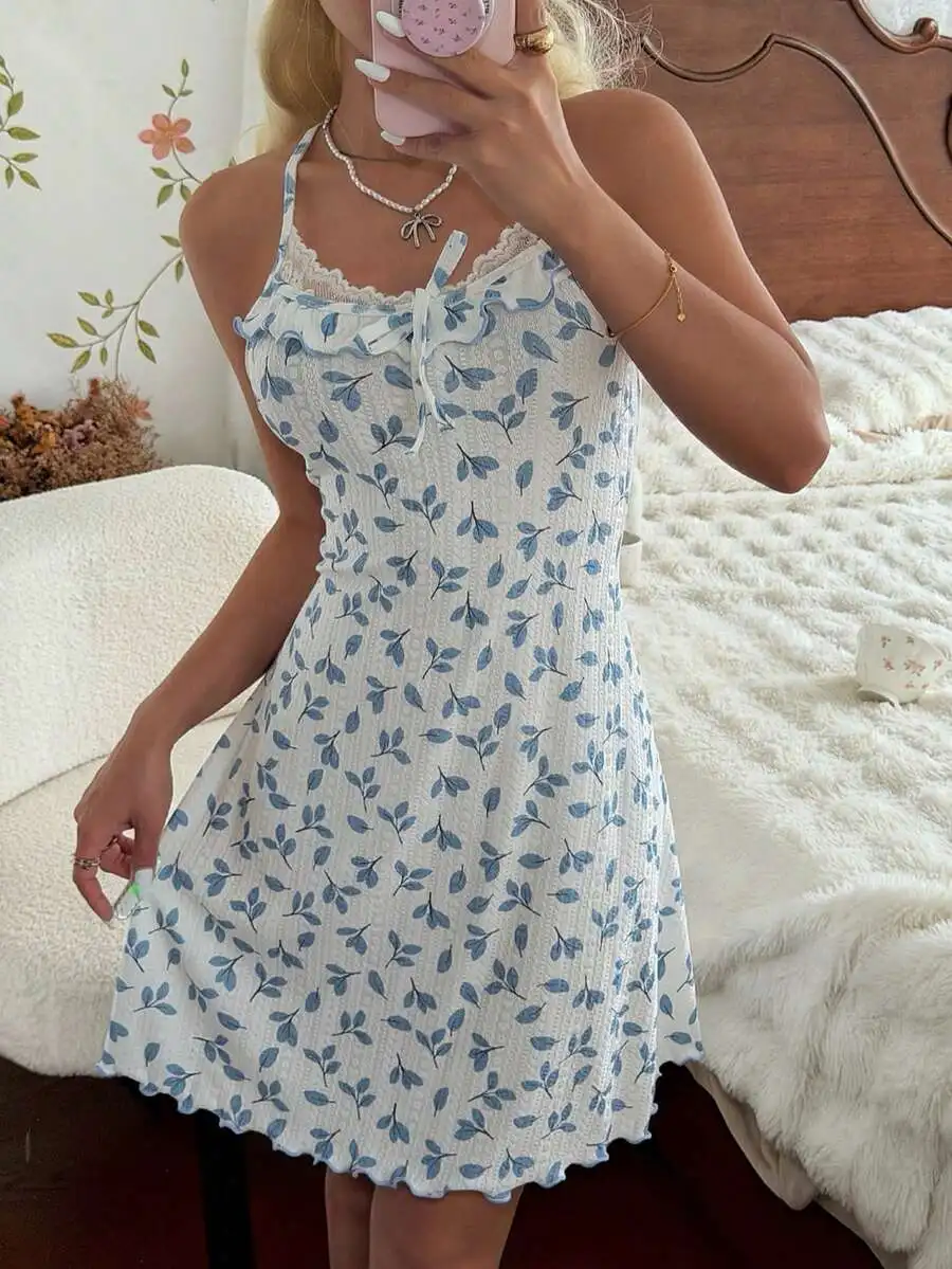 Womens Floral Print Lace Trim Camisole Nightgown Sleeveless Comfortable Sleep Dress
Womens Floral Print Lace Trim Camisole Nightgown Sleeveless Comfortable Sleep Dress