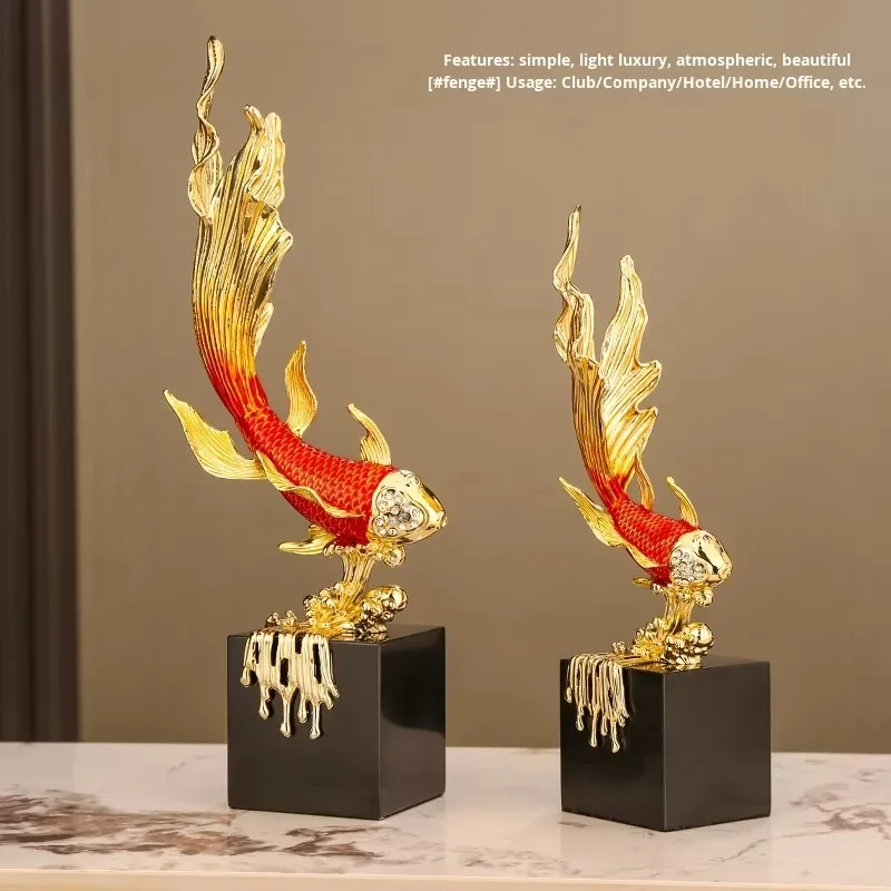 Koi Fish Metal Sculpture Ornament Set Modern Home Living Room Desktop Decorative Art Craft Red Gold Color With Black Square Base
Koi Fish Metal Sculpture Ornament Set Modern Home Living Room Desktop Decorative Art Craft Red Gold Color With Black Square Base