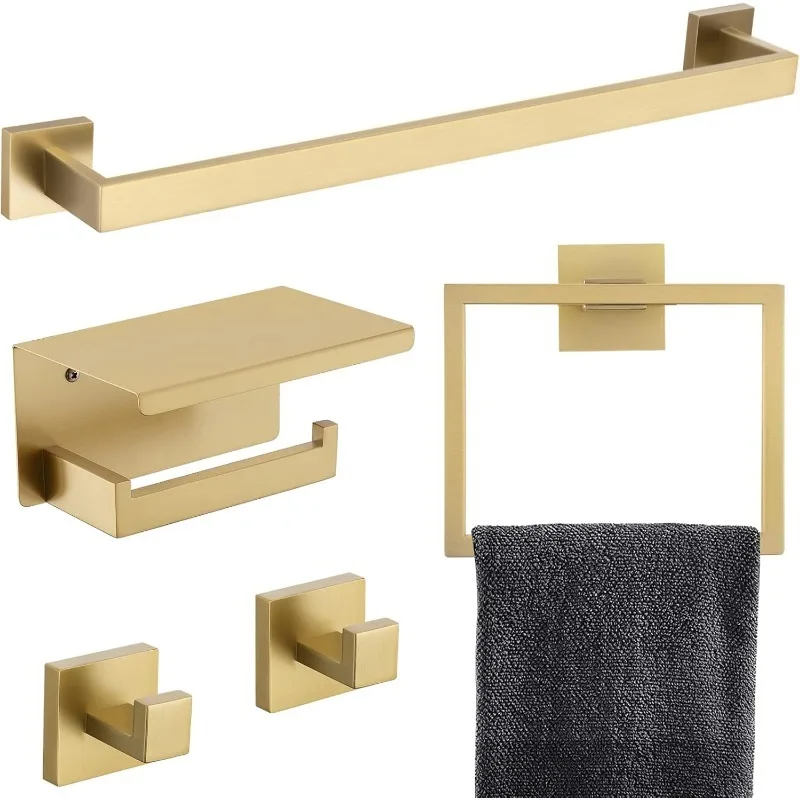 5-Piece Bathroom Hardware Set 23.6 Inch Gold Towel Bar Set Towel Bar Towel Ring Coat Hook and Toilet Paper
5-Piece Bathroom Hardware Set 23.6 Inch Gold Towel Bar Set Towel Bar Towel Ring Coat Hook and Toilet Paper