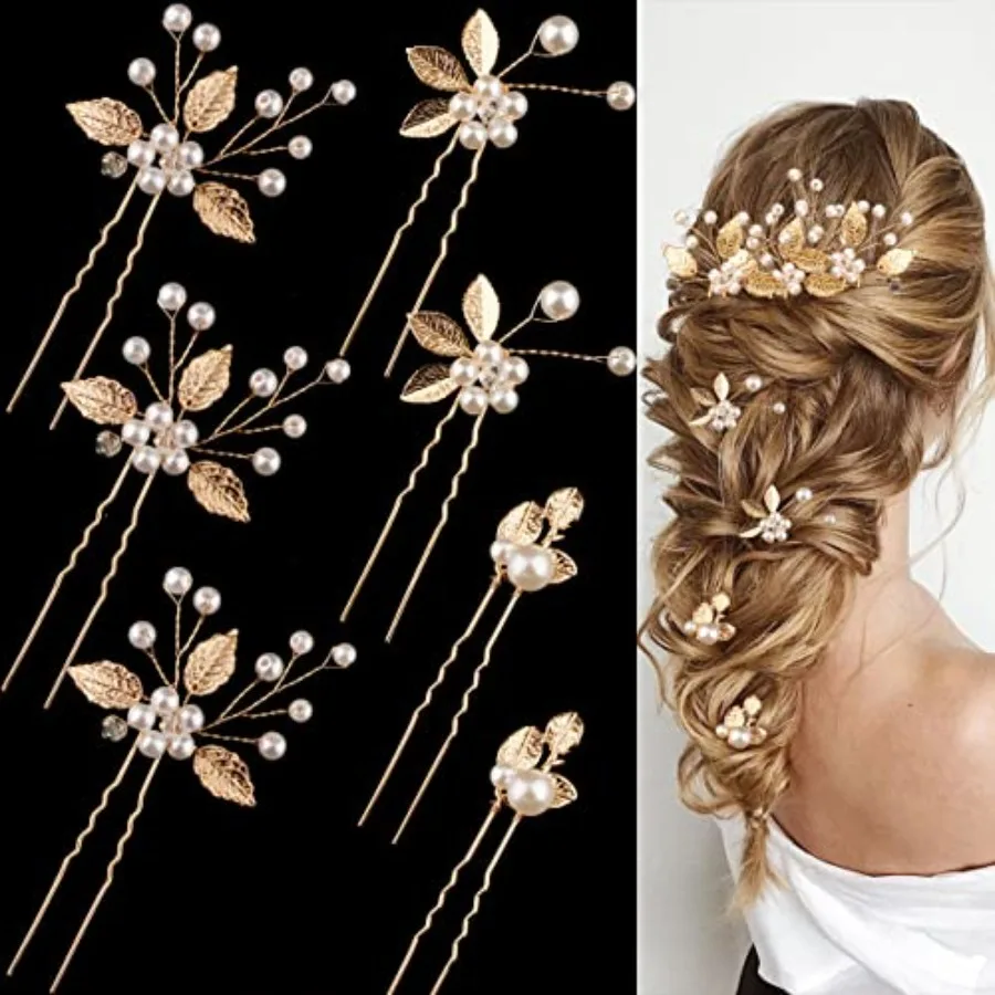 7 Pieces Gold Leaf Pearl Hair Pins with Flower Headpiece - Styling Accessories for Brides, Bridesmaids, and Girls
7 Pieces Gold Leaf Pearl Hair Pins with Flower Headpiece - Styling Accessories for Brides, Bridesmaids, and Girls